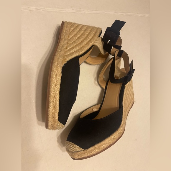 Loft Sandal Black Fabric Strap Ankle Rope Wedge 3 1/2in Size 7 - Picture 6 of 7